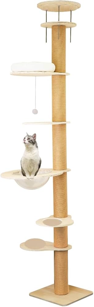 Amazon | キャットタワー 突っ張り 猫タワー おしゃれ 木登りタワー