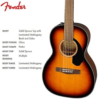 Amazon.com: Fender CP-60S Parlor Acoustic Guitar, with 2-Year