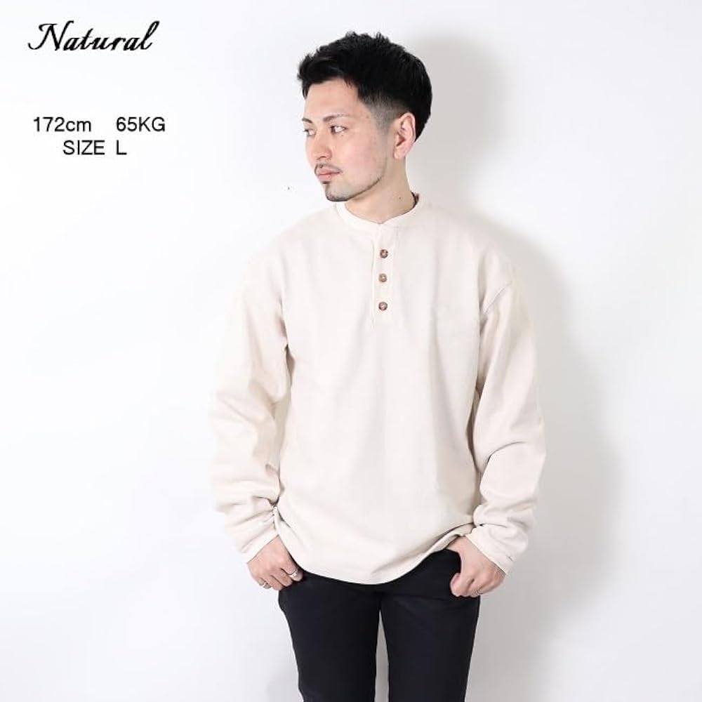 Amazon | [キャンバー] 14.5oz ヘンリー ネック 長袖 Tシャツ THREE