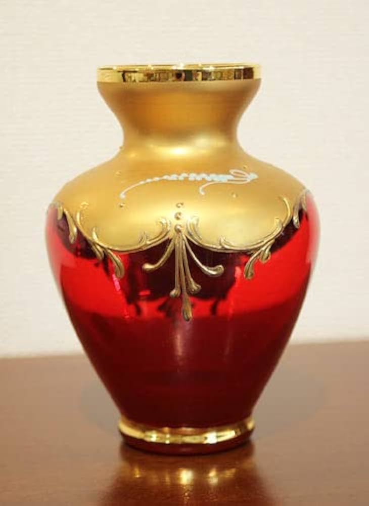 Amazon.co.jp: イタリア製 ベネチアンガラス 花瓶 手描き 金彩（24金