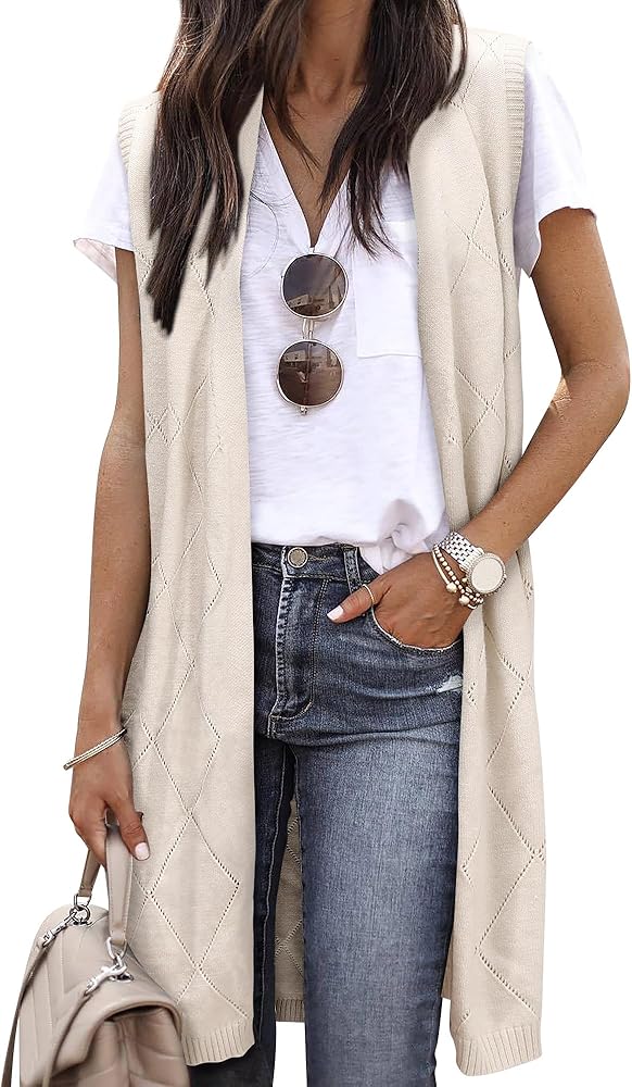 ZXZY Sleeveless Cardigans for Women Cozy Trendy Open Front Sweater