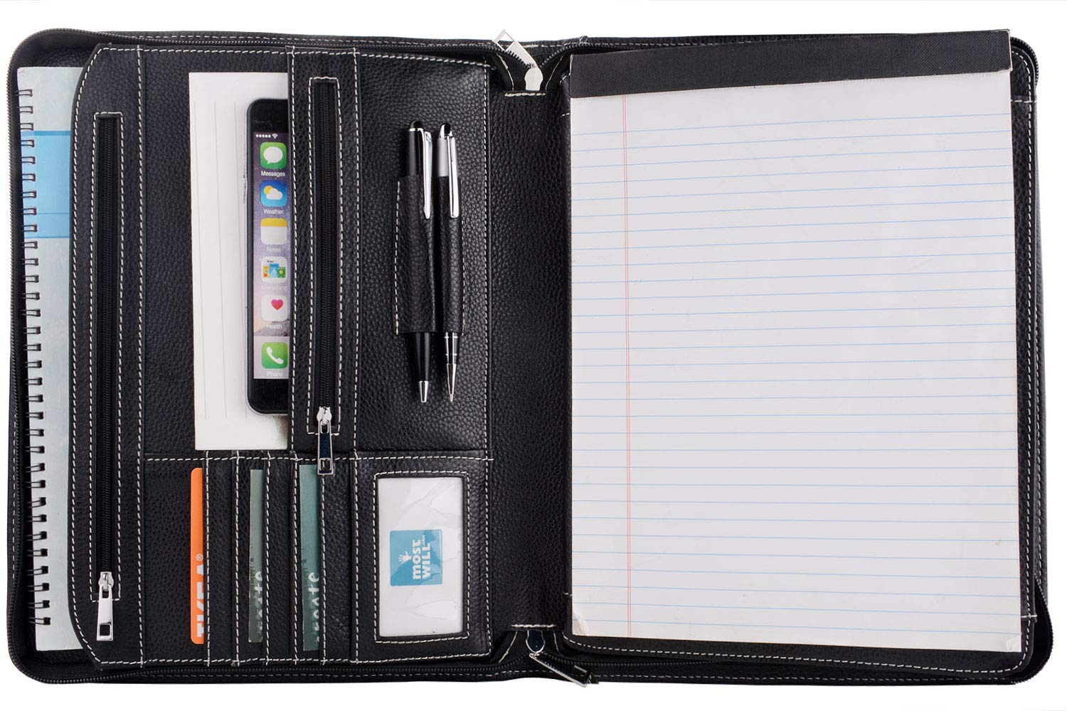 Amazon.co.jp: XIAOZHI ブラックレザーポートフォリオ メモパッド
