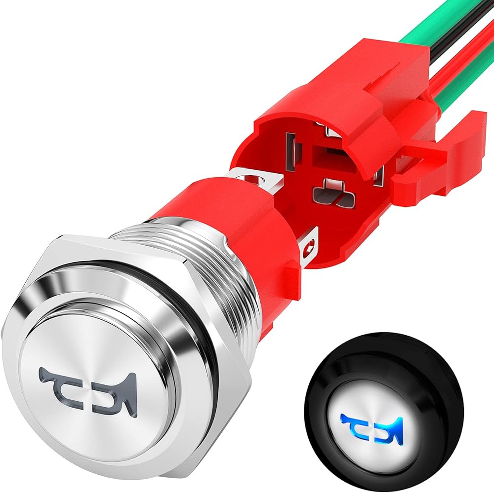 Amazon.co.jp: Joinfworld ホーンボタン 12V 20A 高耐久 16mm メタル