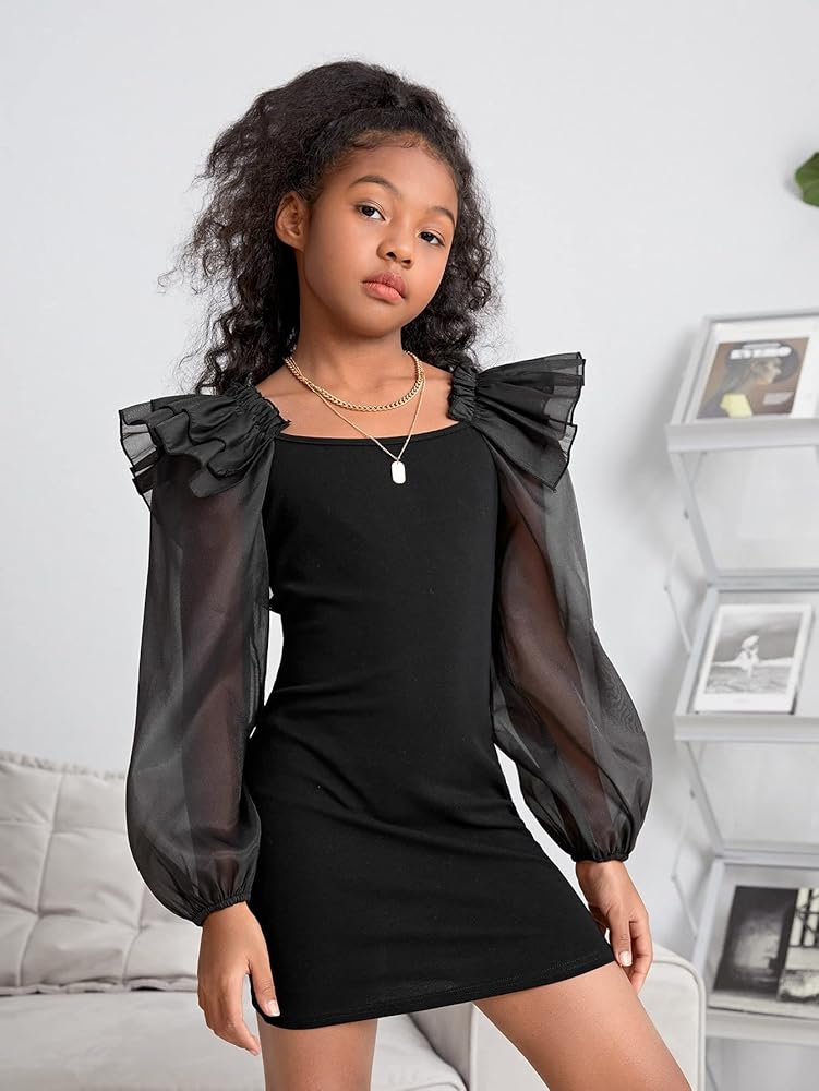 Amazon.com: WDIRARA Girl's Mesh Ruffle Trim Layered Tie Back