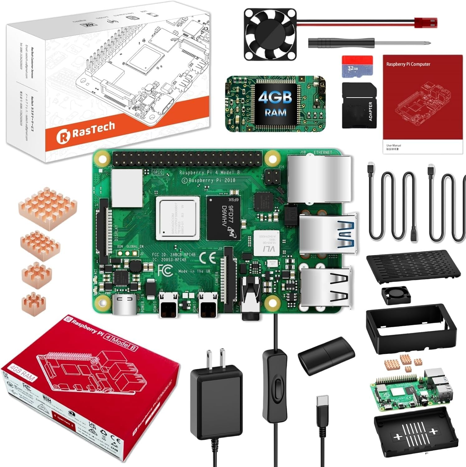 Amazon.com: RasTech Raspberry Pi 4 4GB Starter Kit with Pi 4 4GB