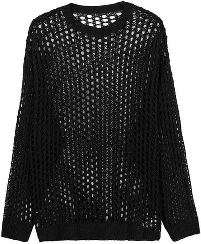 YZNLOQ Women Hollow Out Crochet Knit Tops,Summer See Through Crew
