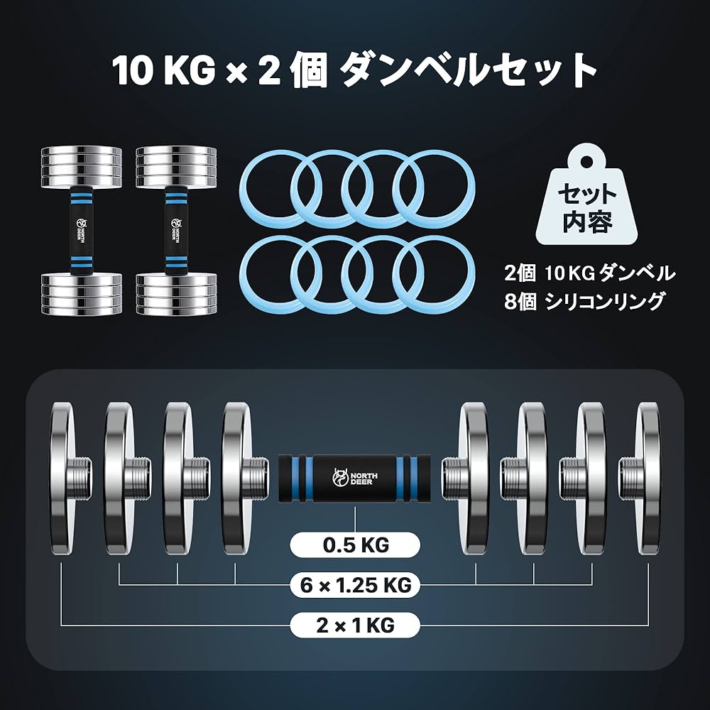 Amazon | 【公式】Northdeer ダンベル 可変式 小型 スチール製 2.5kg