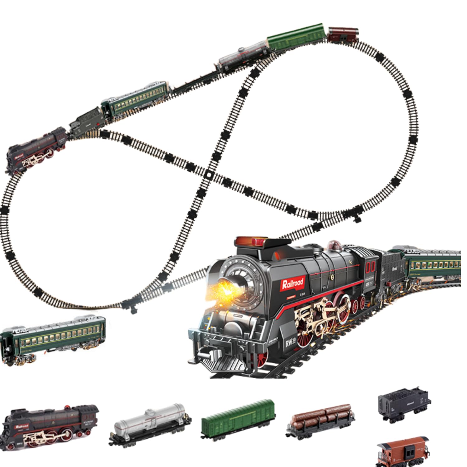 Amazon.co.jp: HJJ 蒸気機関車トレインセット、電池式列車、模型列車