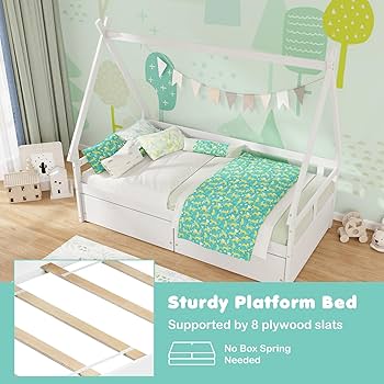 Amazon.com: Giantex Twin Bed with 2 Storage Drawers, Wood