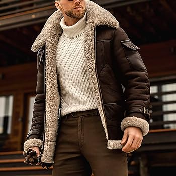 Ymosrh Winter Jackets for Men, Faux Leather Sherpa Lined Bomber