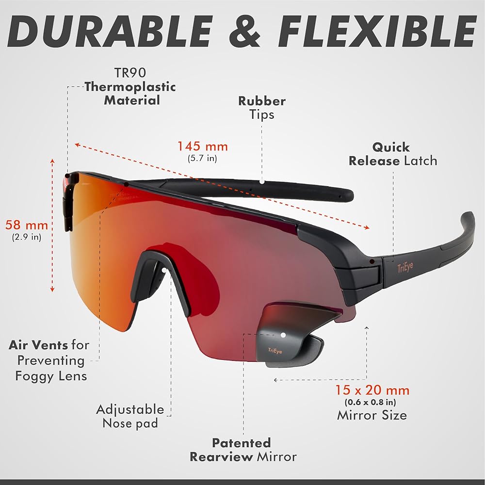 Amazon | TriEye サイクリンググラス バックミラー付き 男女兼用 - UV