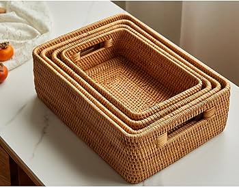 Amazon.co.jp: MJKQ9 収納かご 籐編み 43*38*18cm 収納バスケット 収納