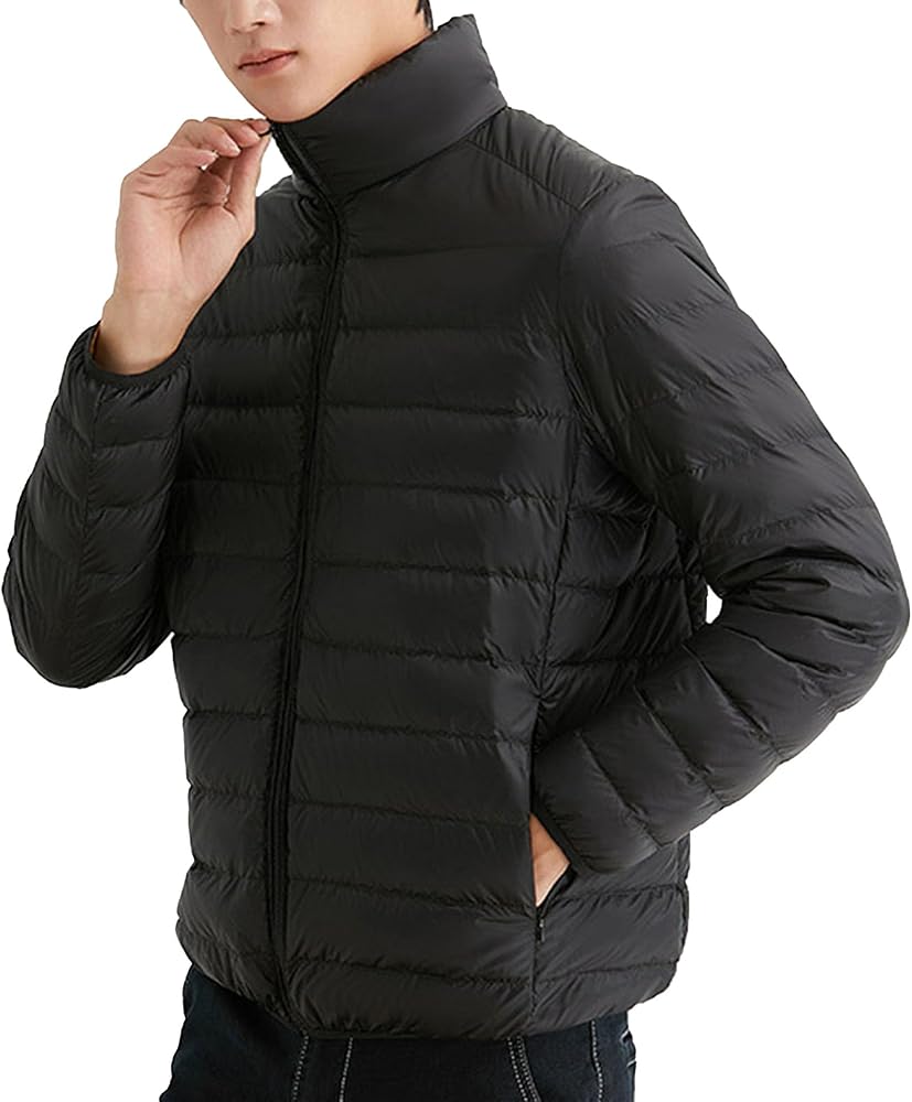 Men's Stand Collar Down Coat Full-Zip Lightweight Puffer Jacket