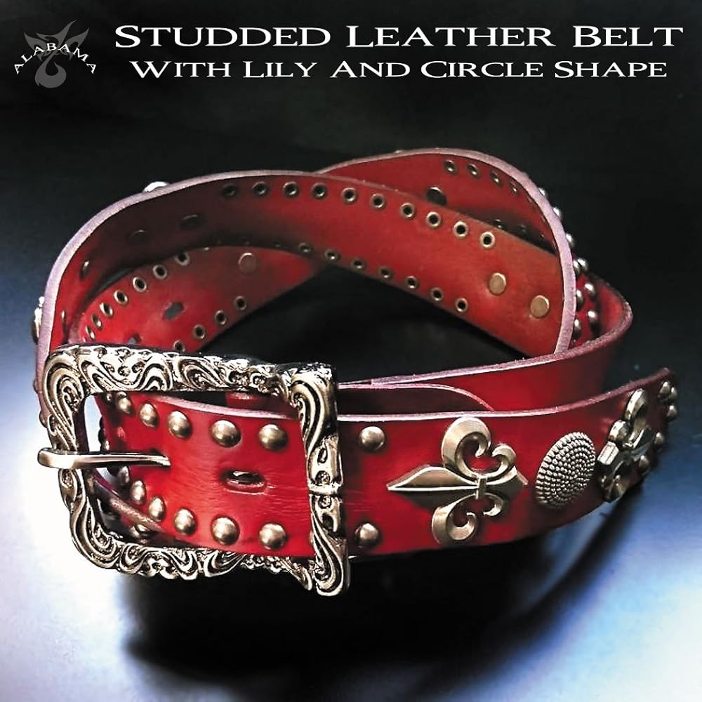 Amazon | [Deep Zone] スタッズベルト メンズ 革 百合紋章スタッズ