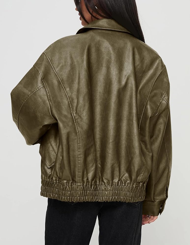 PRETTYGARDEN Women's Faux Leather Motorcycle Jacket Trendy Fall