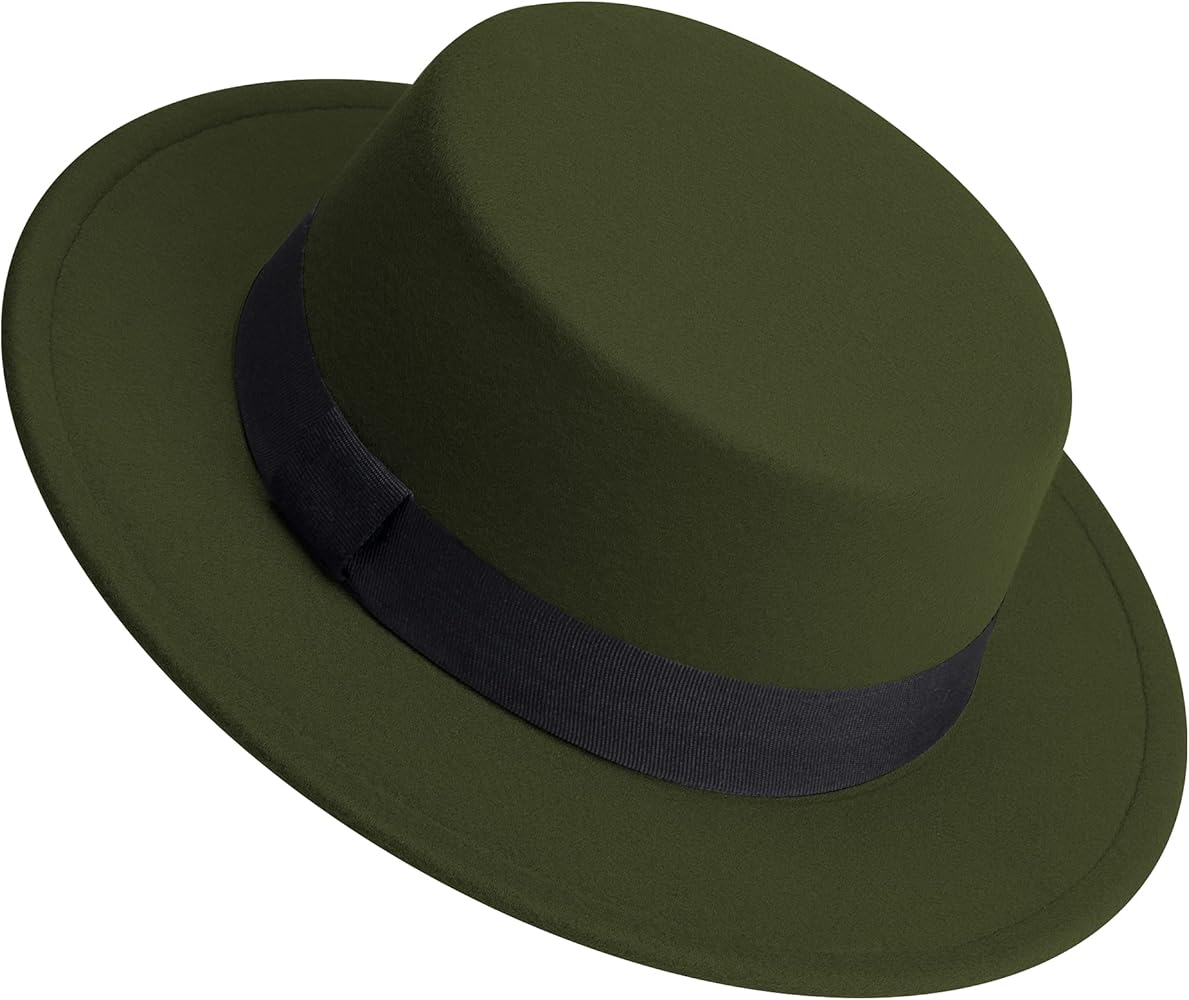 Classic Fedora Hat Flat Top Hat Felt Pork Pie Hat Wide Brim Church