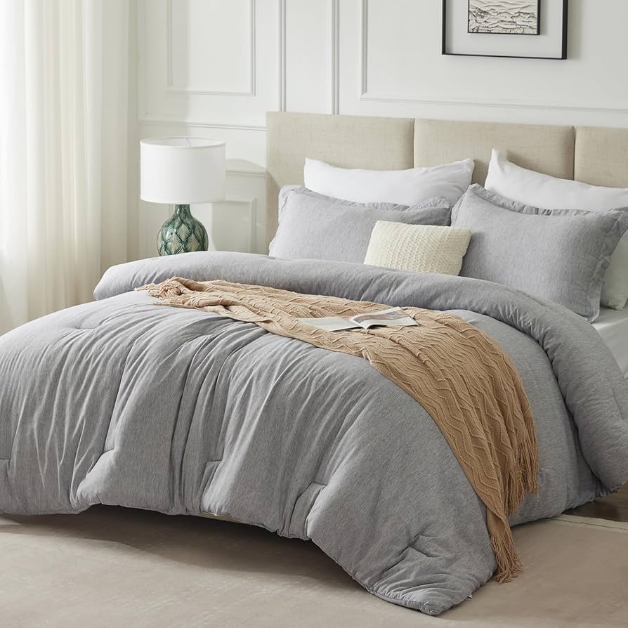 Amazon.com: CozyLux Queen Comforter Set - 3 Pieces Light Grey Soft