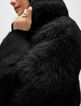 Gozoloma Women's Faux Fur Jacket Long Sleeve V Neck Collared