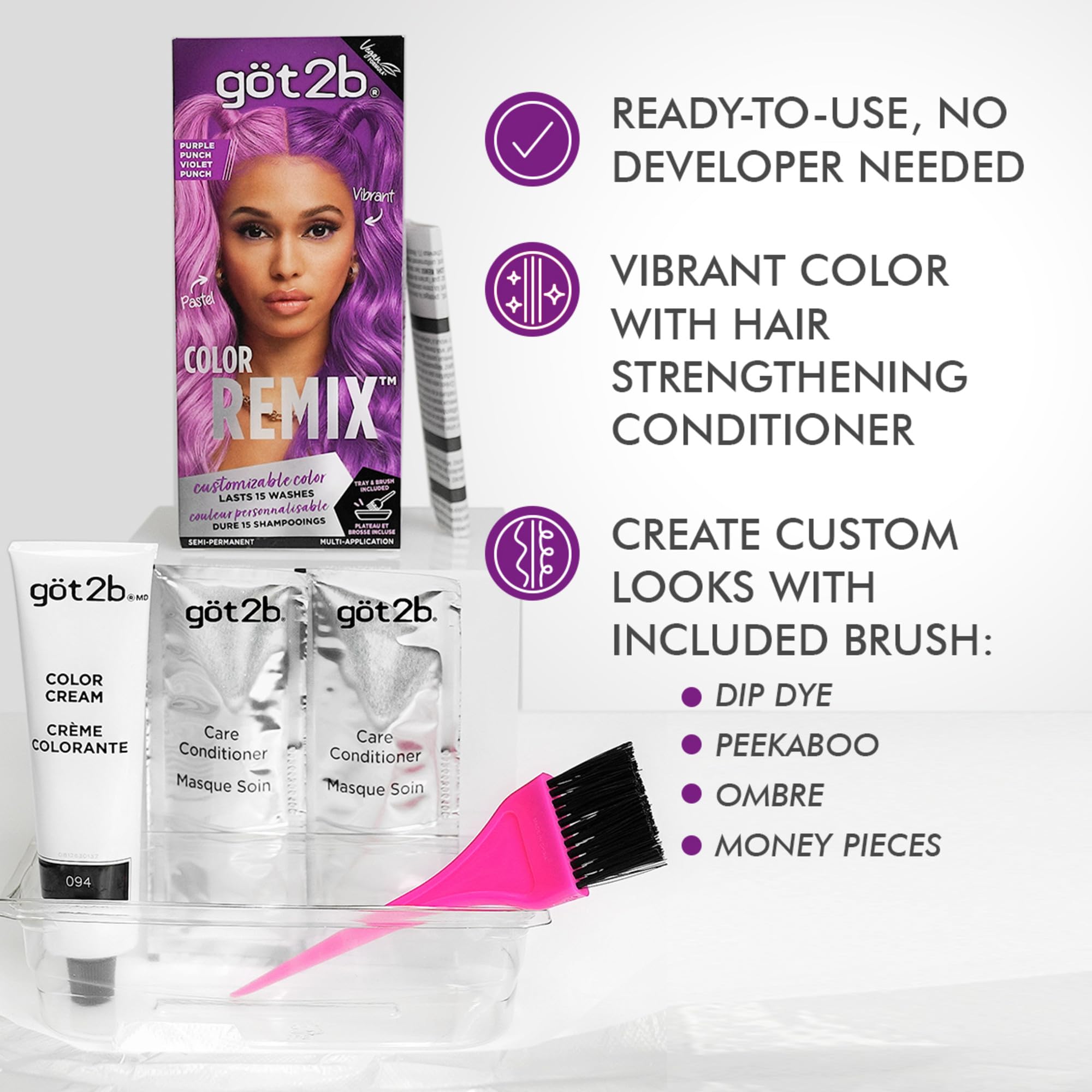 Amazon.com : got2b Color Remix Semi-Permanent Hair Color, Purple