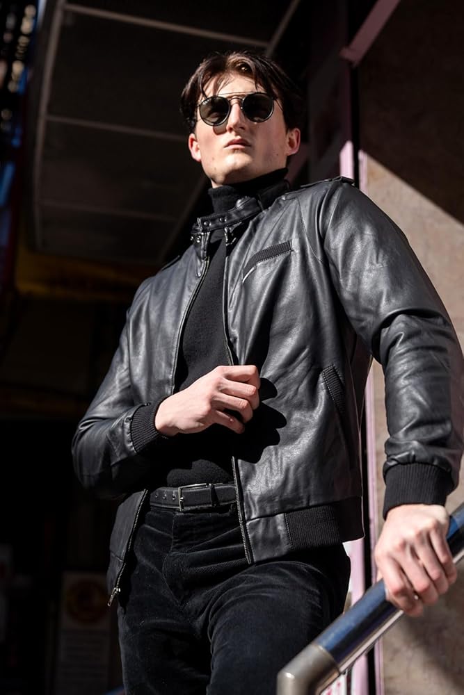 Members Only Men's Faux Leather Iconic Racer Jacket (Black, Small