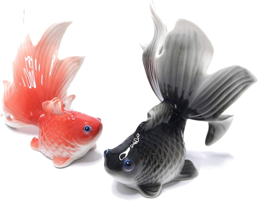 Amazon.co.jp: 金魚 オブジェ 陶器製 置物 ペア 黒 赤 おしゃれ