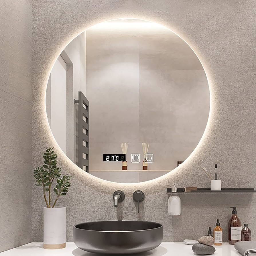 Amazon.co.jp: 洗面台鏡 ledライト付き,壁掛け,照明付き,化粧鏡,丸型