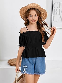Amazon.com: WDIRARA Girls Cold Shoulder Top Cute Ruffle Trim Puff