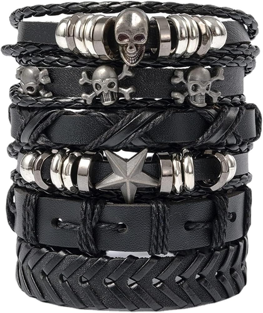 Punk Leather Cuff Bracelet for Men Women Goth Leather Wristband