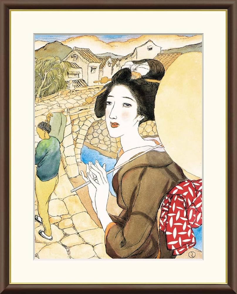 想念館美品 竹久夢二「長崎六景より眼鏡橋」木版画 加藤版画