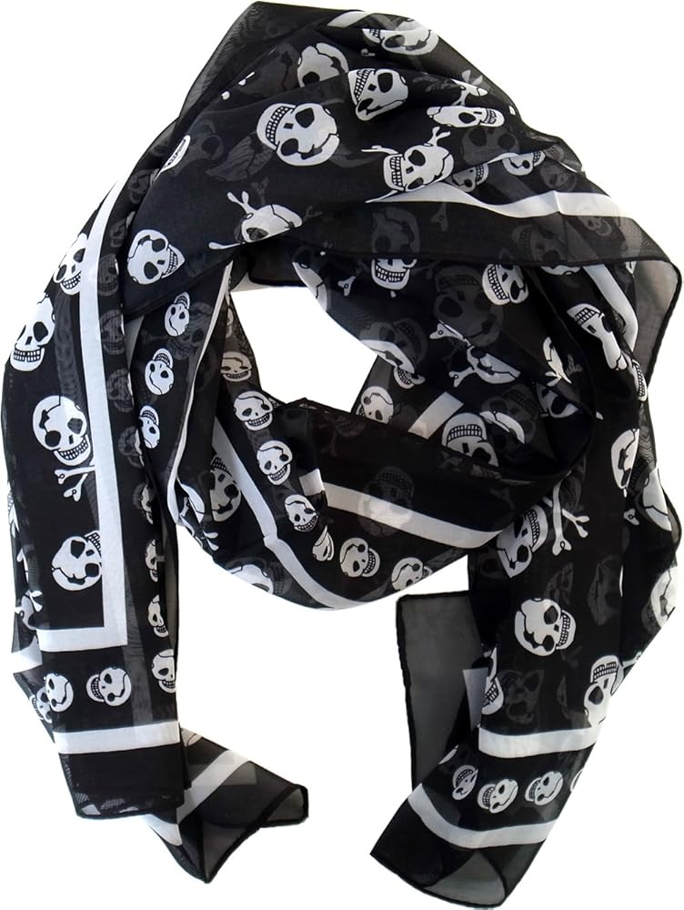 Amazon | メンズ ドクロ柄 ブラック シフォン ストール Chiffon Stole