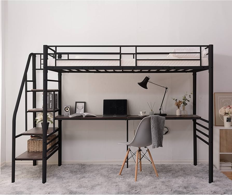 Amazon｜ロフトベッド パイプベッド シングル 宮 コンセント付き 階段