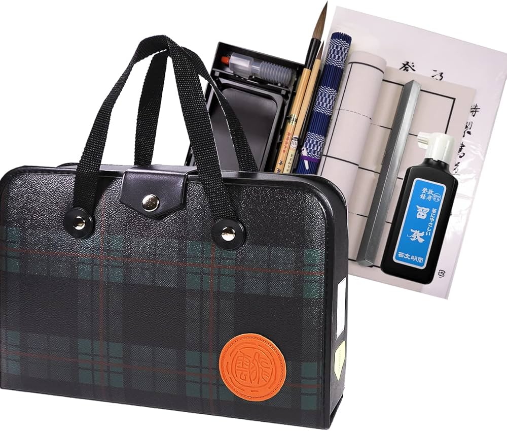 Amazon | 本石硯＆1本文鎮 高級書道セット ハードケース（緑・チェック