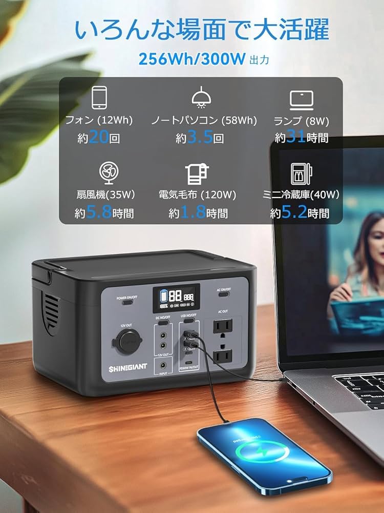 Amazon.co.jp: ポータブル電源 小型 256Wh 300Wリン酸鉄家庭用蓄電池