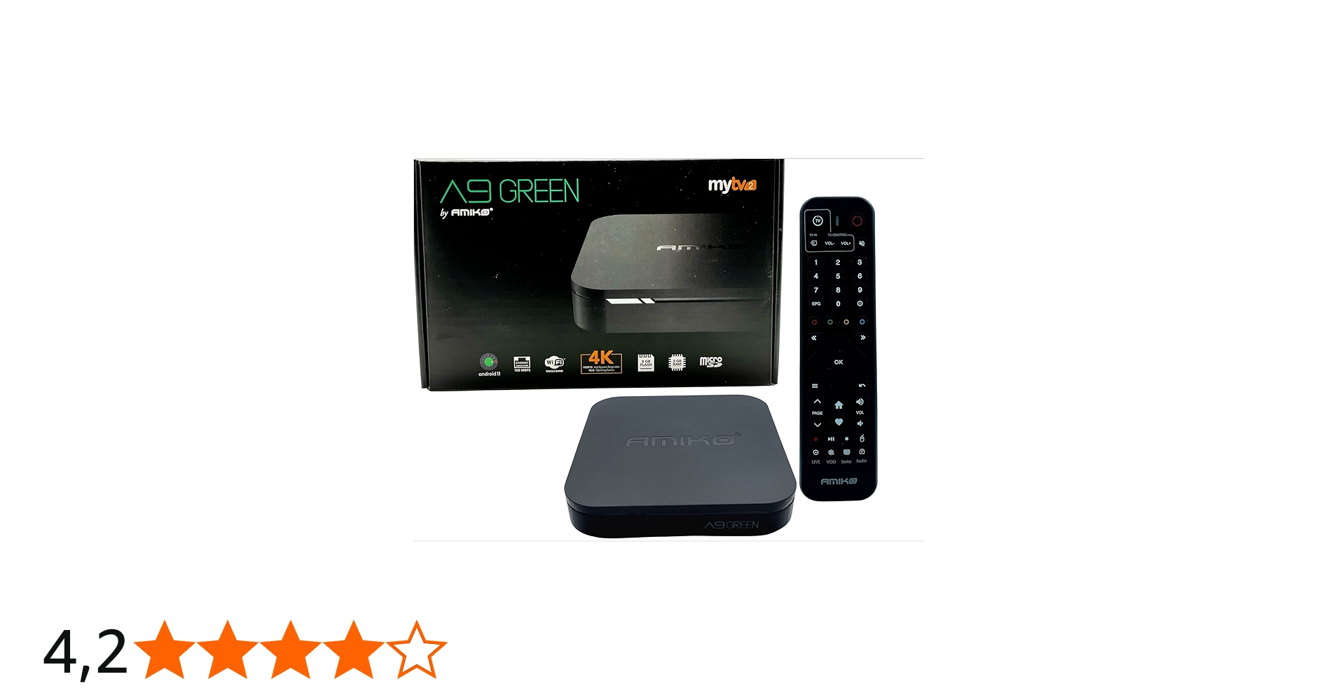 AMIKO A9 Green, Android 11 box-ontvanger, ethernet, smart tv, 100