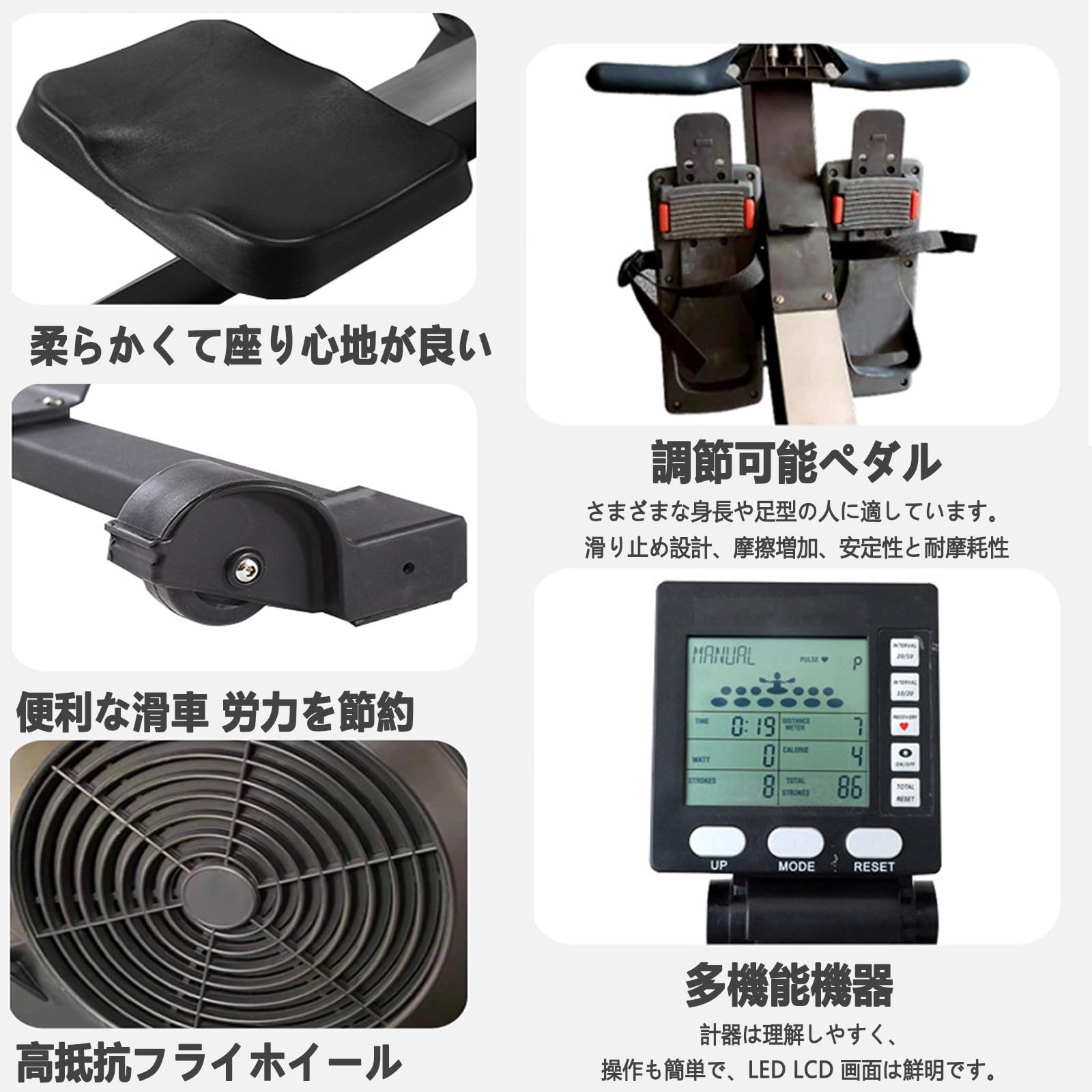 Amazon.co.jp: ローイングマシン 風抵抗船機 折り畳み 家庭用 商用 高