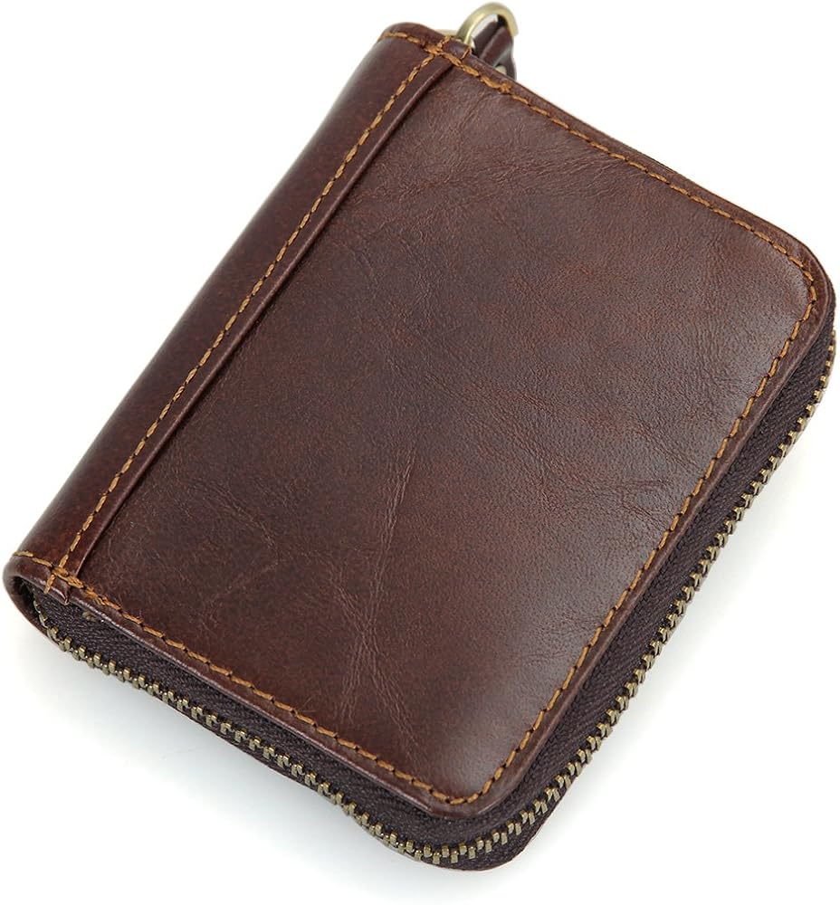 Elfish Men's RFID Blocking Genuine Leather Zippered Accordion Card