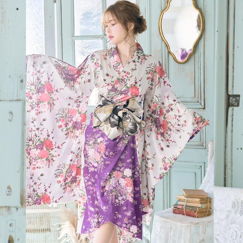 Amazon.co.jp: [LoveRich] ラブリッチ 花柄 リボン 花魁 着物 ドレス