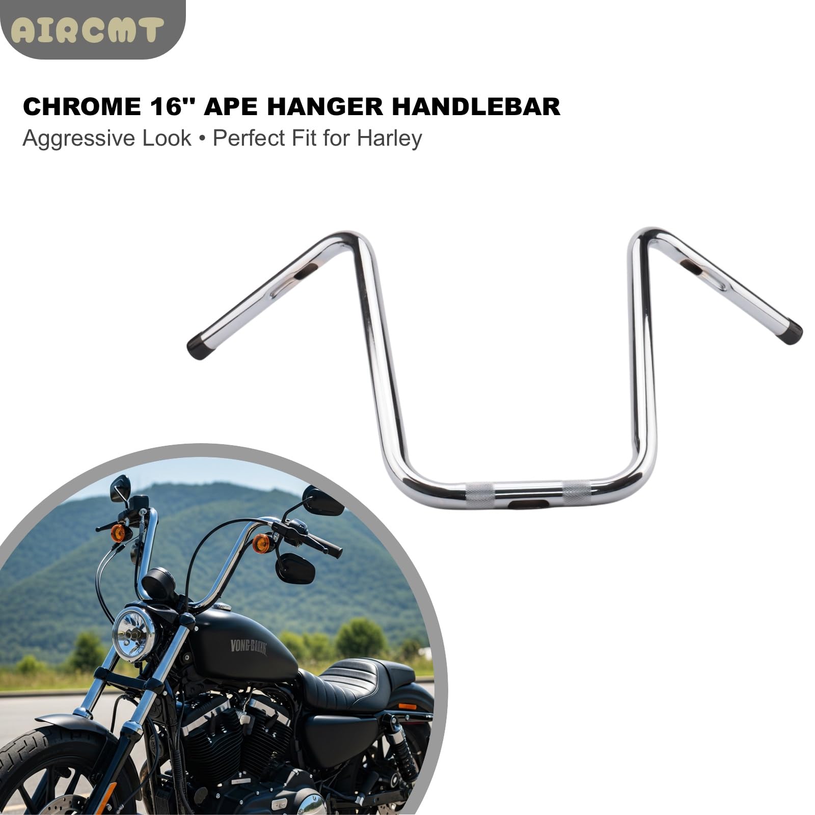 Amazon | AIRCMT クローム 16インチ エイプハンガーハンドルバー、直径