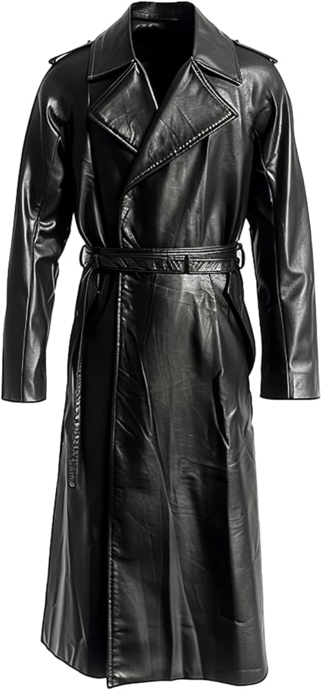 LeatherCraze Genuine Lambskin Black Leather Trench Coat - Black