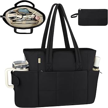 Amazon.com: Sambois Puffer Tote Bag with Large Cup Holder& 15.6