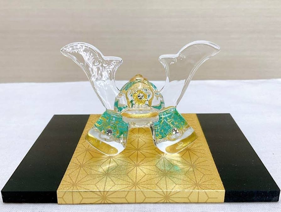 Amazon | ガラス製 兜飾り勇硝子 緑 卓上 クリスタルガラス 節句