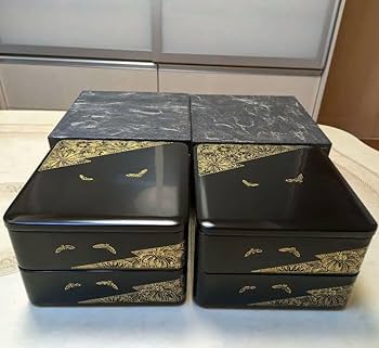 Amazon.co.jp: 輪島塗 重箱二段重二揃い 能登輪島製 布着本堅地