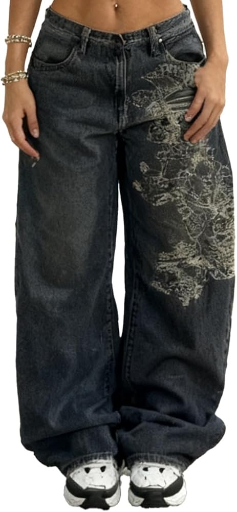 OATSBAS Unisex Y2K Hip-Hop Gothic Jeans Casual Baggy Oversize