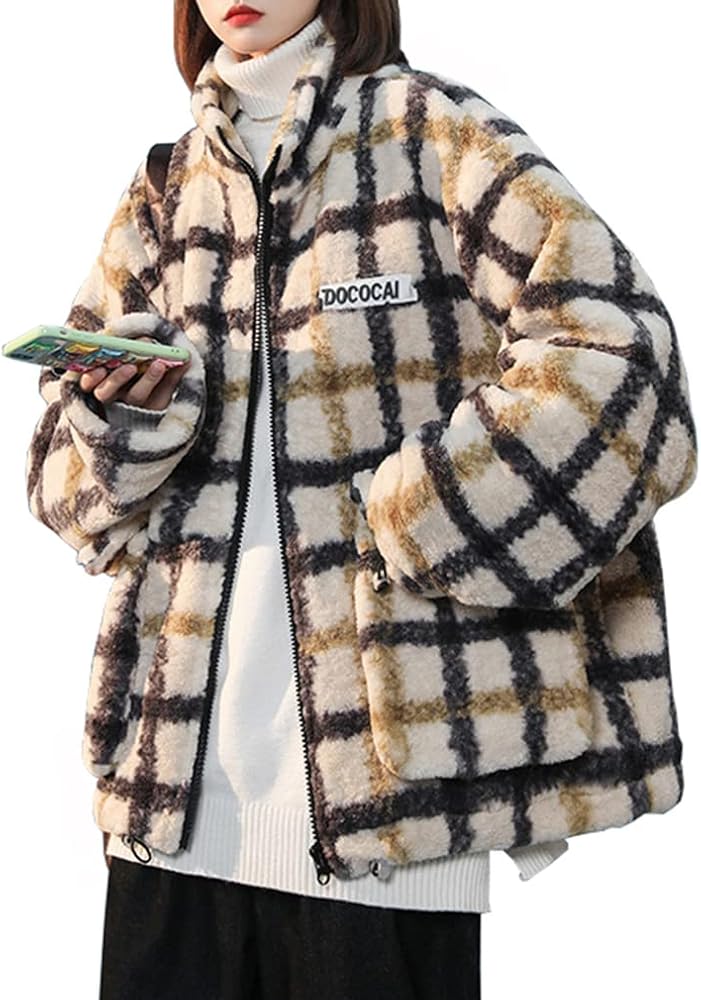 Amazon | [D.IIZOO] チェック柄 ボアジャケット レディース ボア