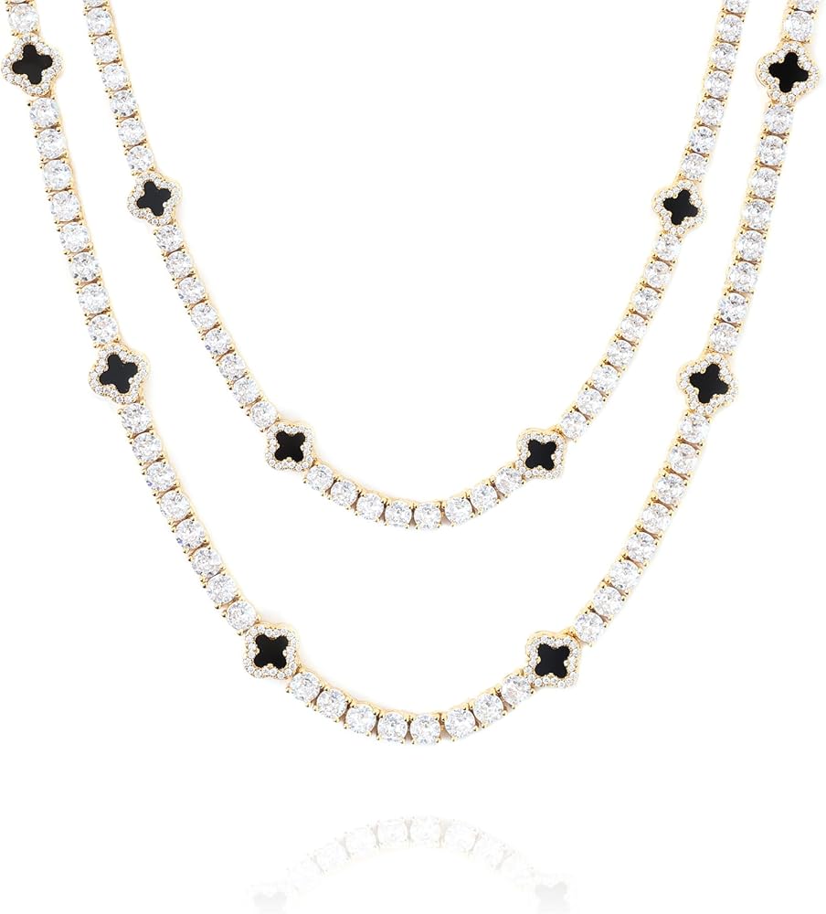 LuxeFlex 4mm Iced Out Four Leaf Tennis Chain,White Gold Plated