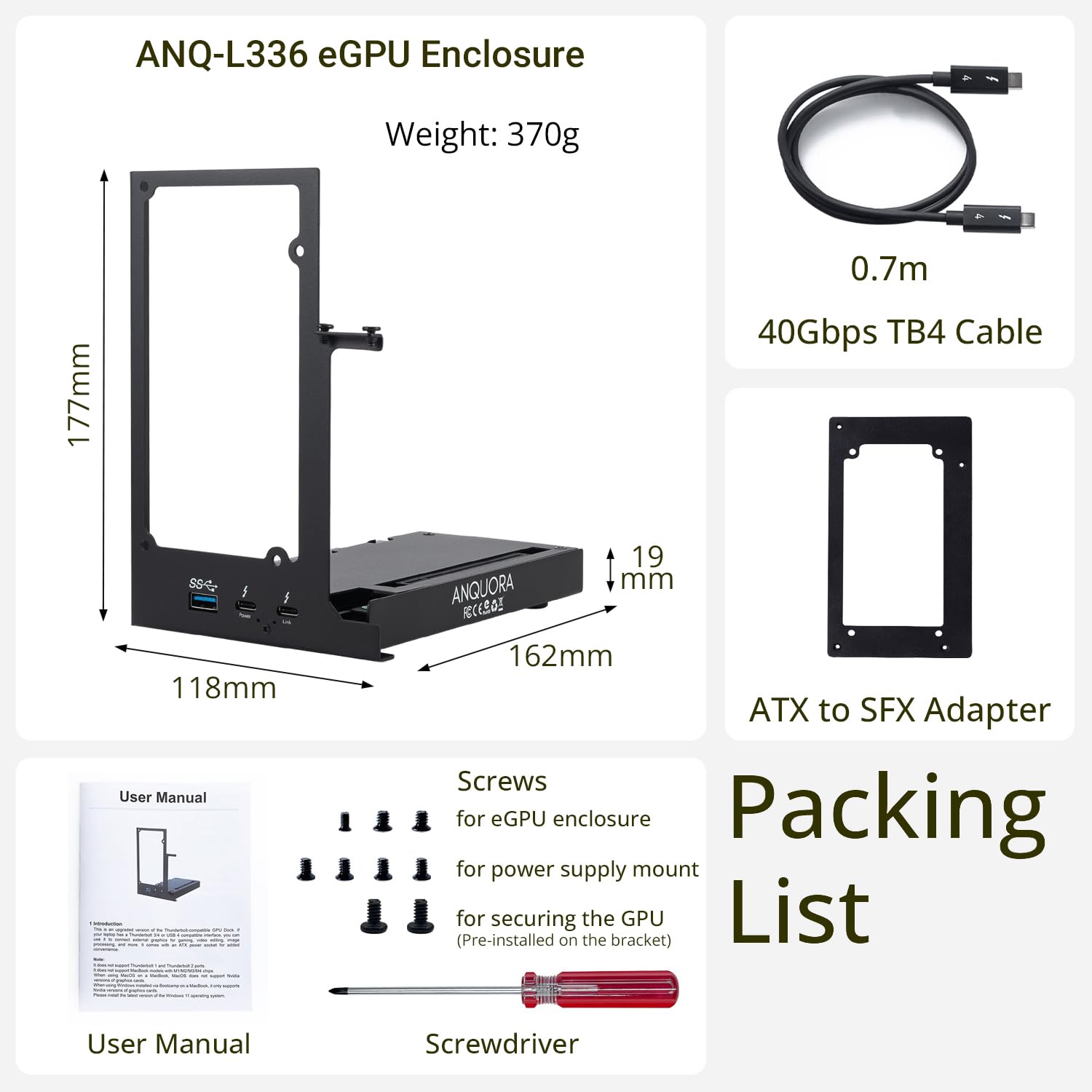 Amazon.com: ANQUORA ANQ-L336 Mini eGPU Enclosure 40Gbps