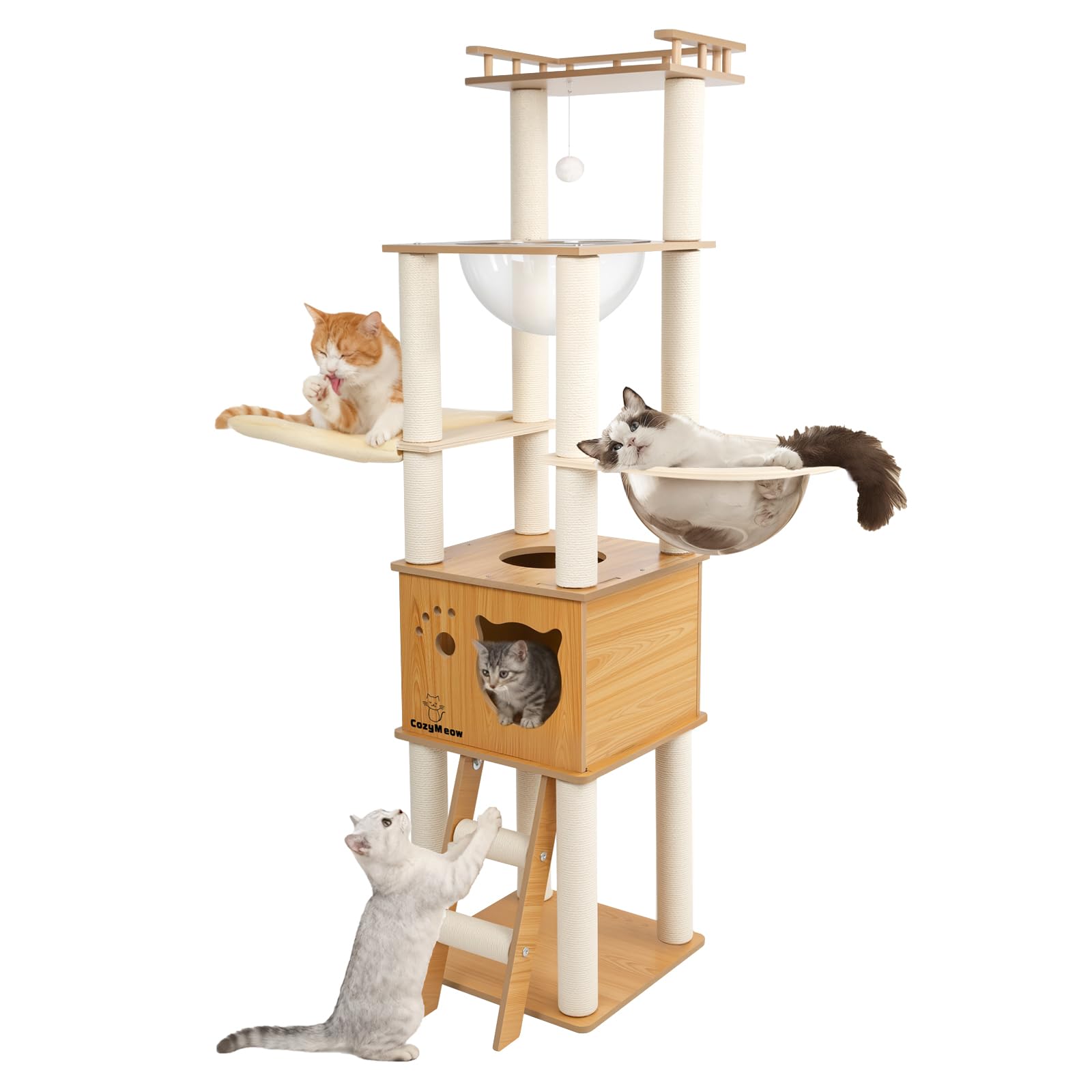 Amazon | [CozyMeow] キャットタワー 木製 据え置き スリム 宇宙船 厚