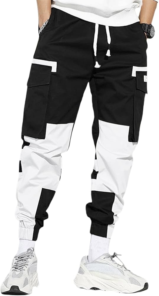 WDIRARA Men's Colorblock Cargo Pants Drawstring Waist Active