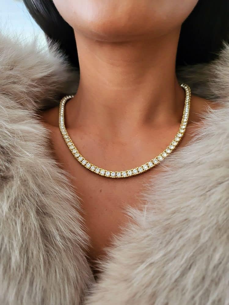 Amazon.com: ORENTINI 18K Gold Plated 4mm Tennis Chain Rhinestone