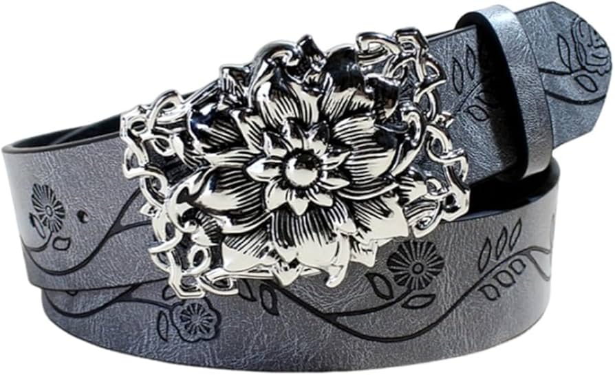 Amazon.co.jp: レザーベルト薔薇の花と葉の型押しストラップ幅3.8cm